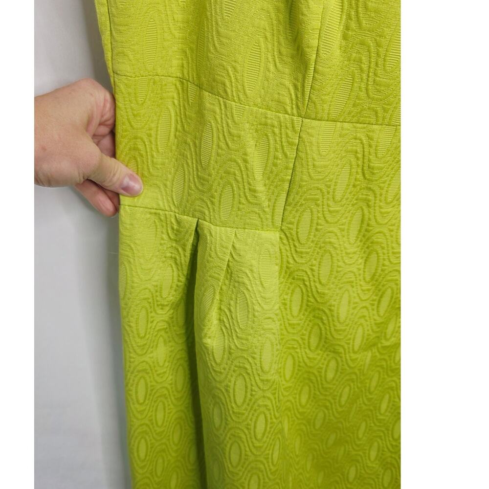 K Studio Collection Lime Green Retro Jacquard Pleated Shift Dress Office Preppy - Picture 7 of 15